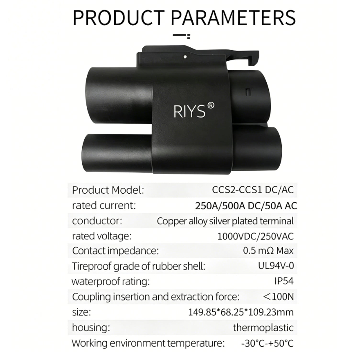 RIYS CCS2 to CCS1 EV Charging Adapter | AC+DC 500A Max Fast Charger