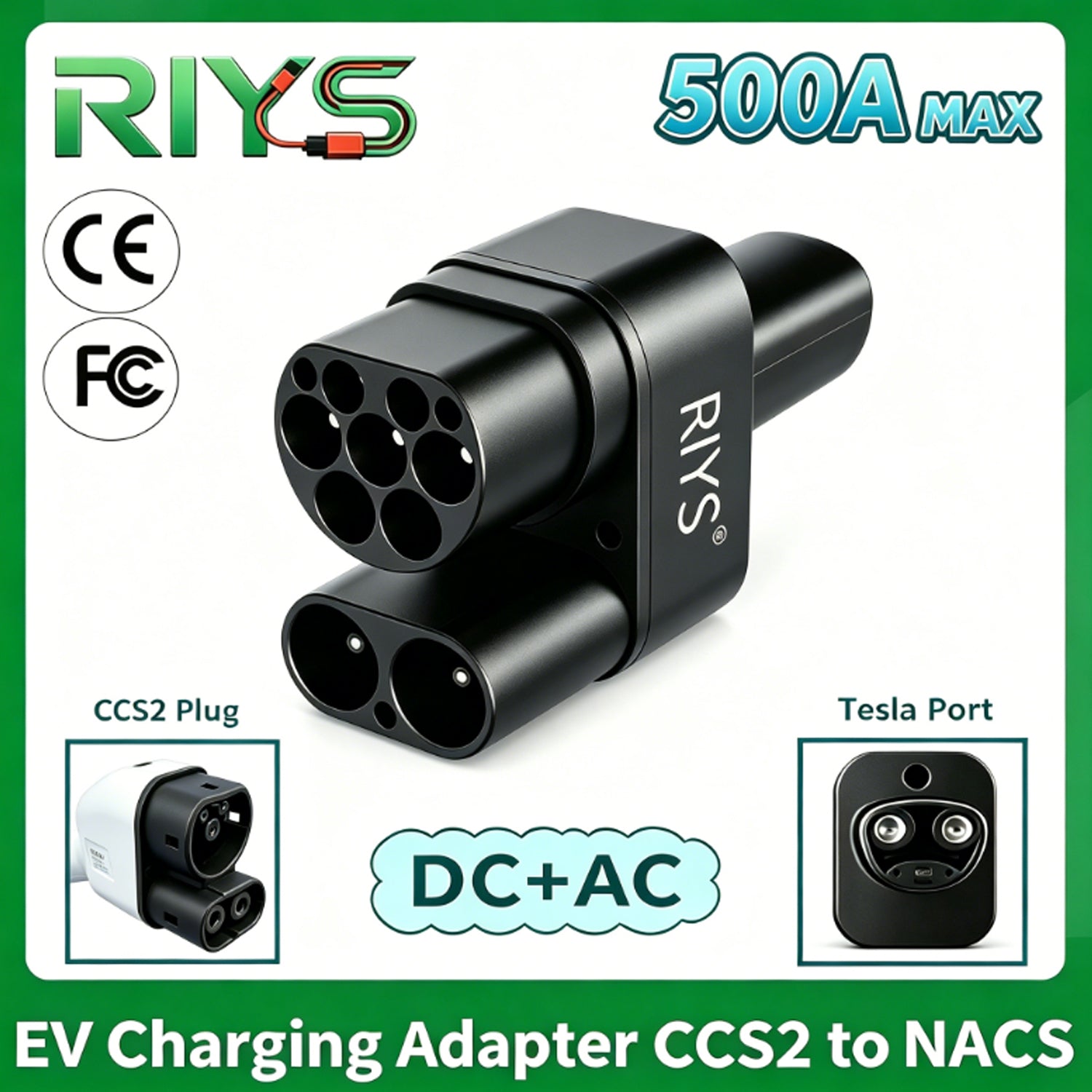 RIYS CCS2 to NACS AC DC Charging Adapter For Tesla Cybertruck Electric Vehicle Car EV Charger CCS Combo 2 To NACS  Car Charging adapt