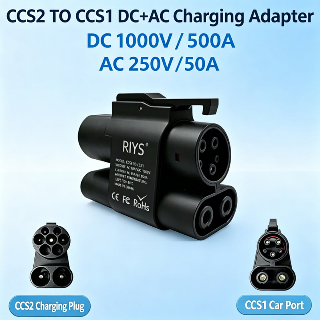 RIYS CCS2 to CCS1 EV Charging Adapter | AC+DC 500A Max Fast Charger