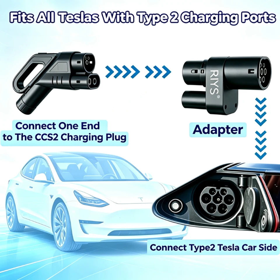RIYS CCS2 to Type2 Tesla EV Charging Adapter, Combo2 Converter for Model S/X