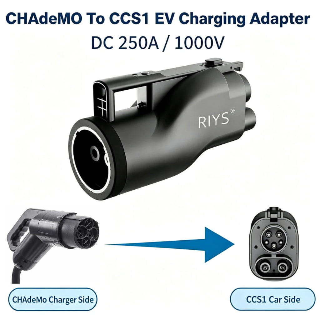 RIYS Chademo to CCS1 Adapter 250 A 250 kW CHADEMO CCS1 Connector EV Charging Station Adapter for USA Ford GM Chevrolet Other Car