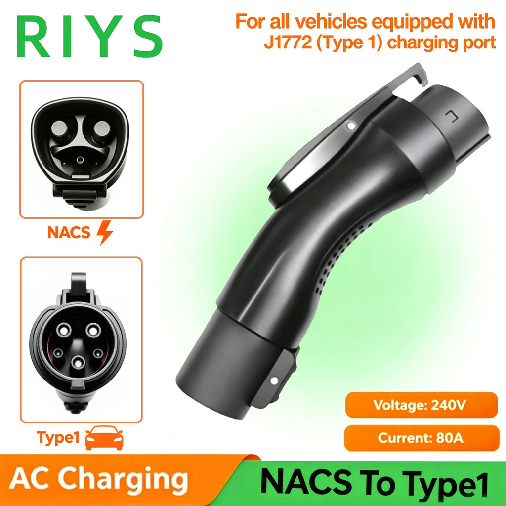 RIYS NACS‑J1772 AC Adapter 80A 240V for Tesla Model 3 Y X S