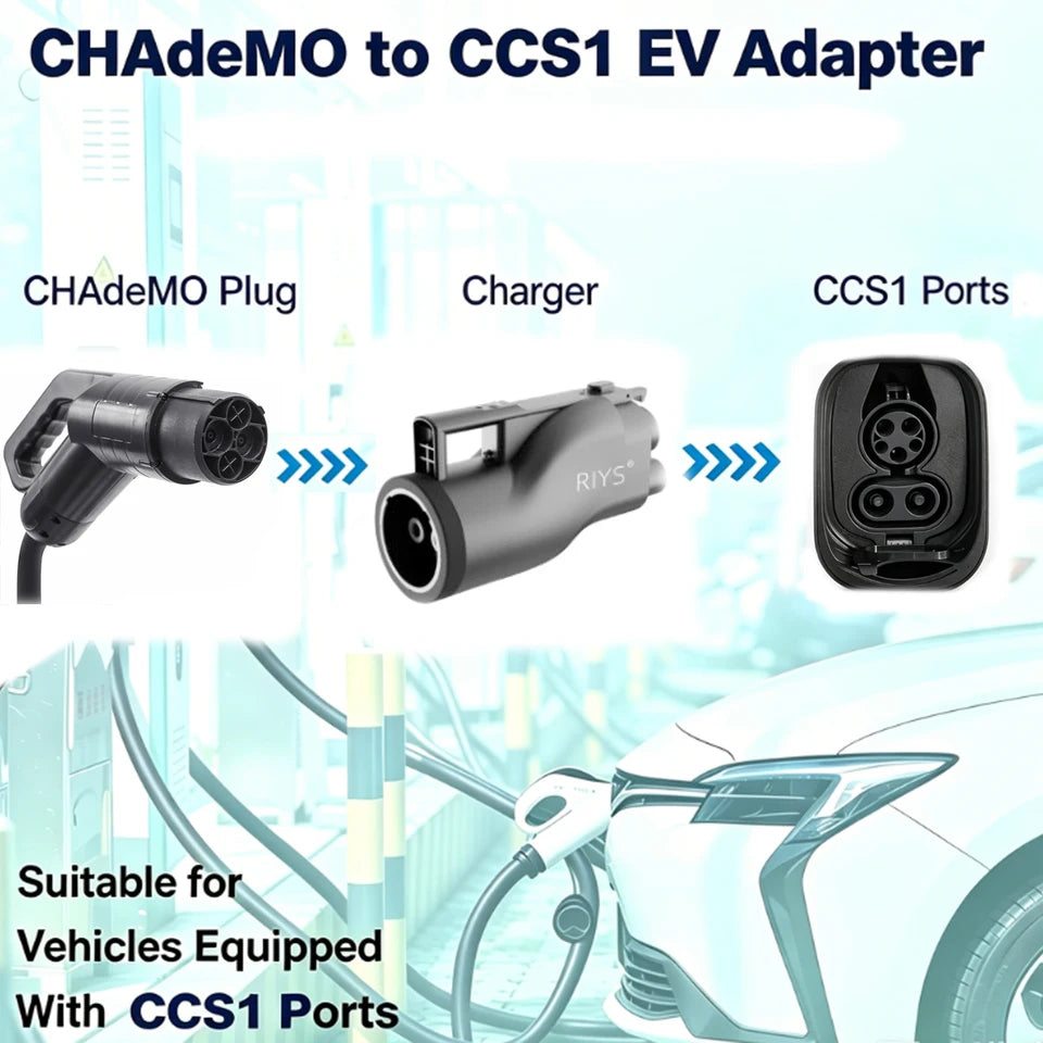 RIYS Chademo to CCS1 Adapter 250 A 250 kW CHADEMO CCS1 Connector EV Charging Station Adapter for USA Ford GM Chevrolet Other Car