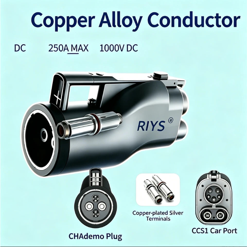 RIYS Chademo to CCS1 Adapter 250 A 250 kW CHADEMO CCS1 Connector EV Charging Station Adapter for USA Ford GM Chevrolet Other Car