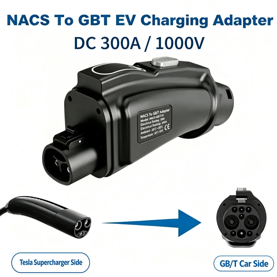 RIYS NACS‑GB/T EV Adapter 300A 300KW for Tesla Chinese Vehicles