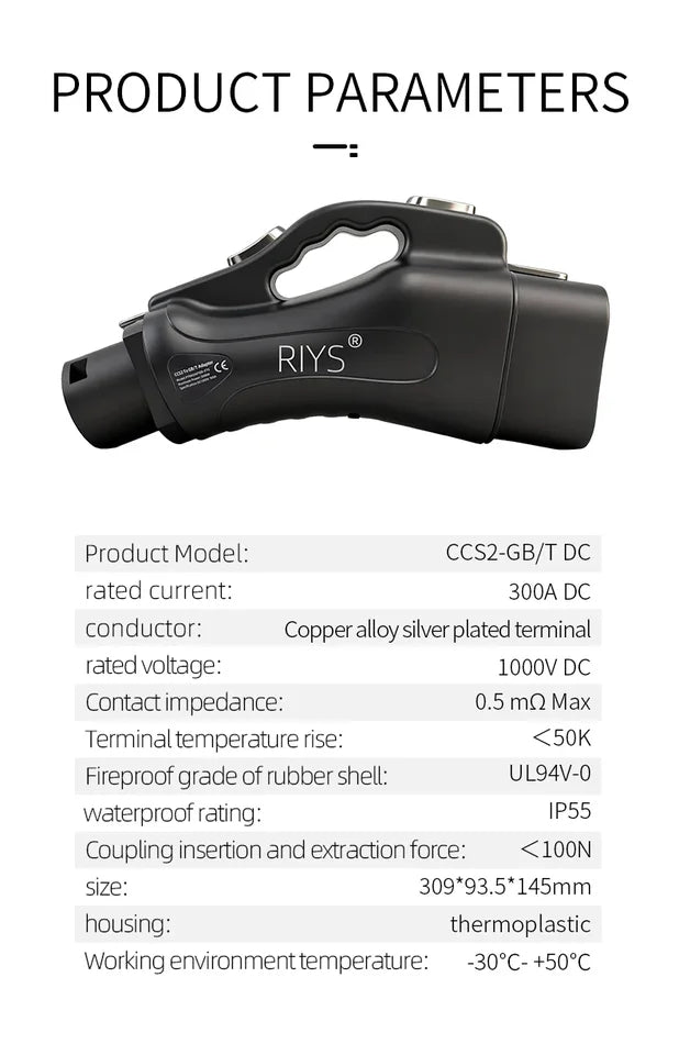 Riys EVCharger CCS2 to GB/T EV Converter Adapter DC 300A 1000V 300KW CCS Combination 2 to GBT Electric Vehicle Charging Adapter