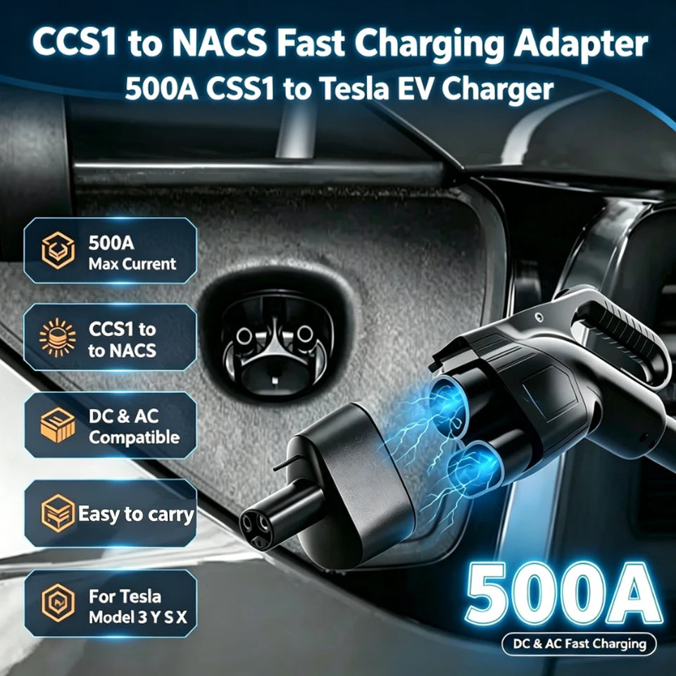 RIYS CCS1‑NACS AC/DC Adapter 500A for Tesla Model 3 Y S X EV