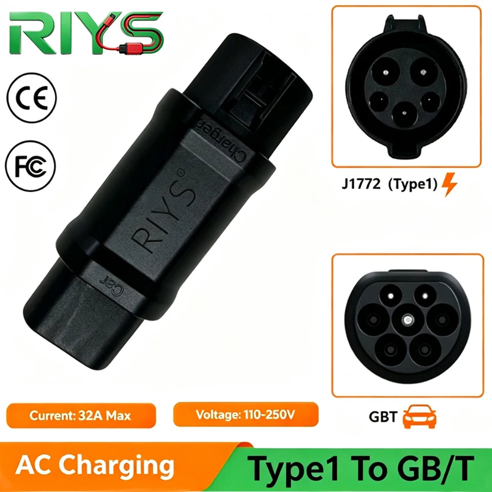 RIYS J1772‑GB/T AC Adapter 32A Type1 for Chinese EV Charger