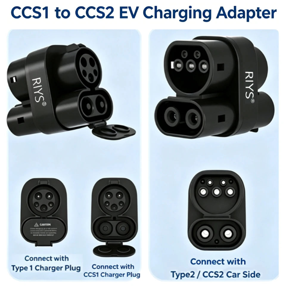 RIYS CCS1‑CCS2 Adapter 400A Max AC Type1‑Type2 for GEELY EX5 2026