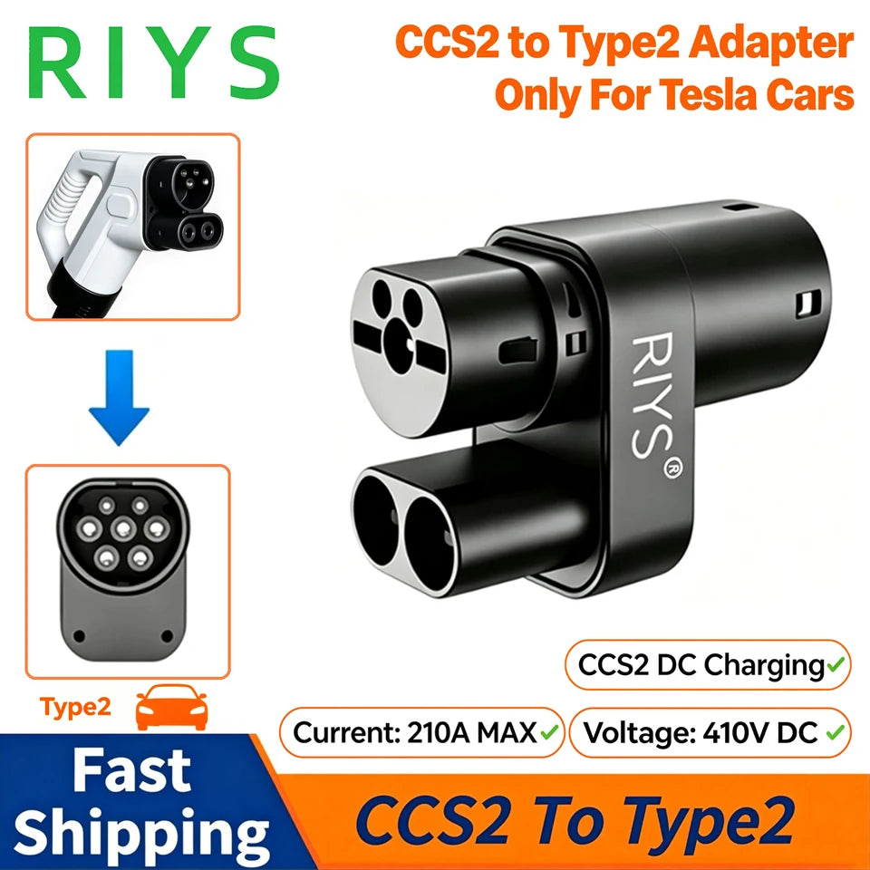 RIYS CCS2‑to‑Type2 Tesla EV Charging Adapter for Model S/X