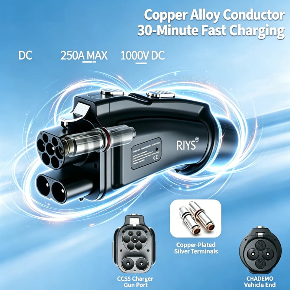 RIYS CCS2‑CHAdeMO DC Adapter 250A 1000V 250KW Combo2 for Japanese EV